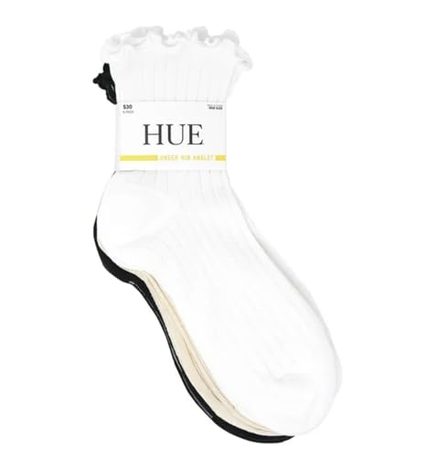 HUE Women's Sheer Rib Ankle Socks, 6 Pair, One Size (4-10), Black, White, Beige2