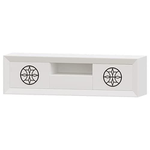 MUËBLAM Mueble TV Blanco con 2 Puertas| Montado | Modelo Viena Tirador Roseta, 180x50x43 cm, Negro Cover