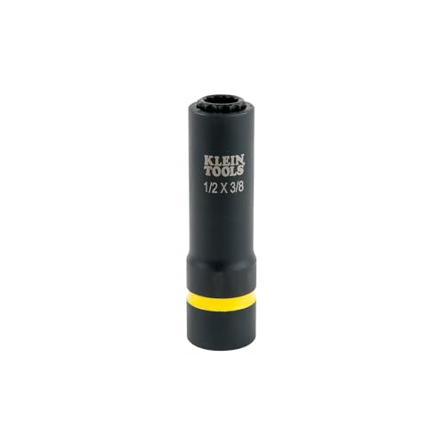Image of Klein Tools 66011 2-in-1 Impact Socket with 12-Point Deep Sockets, Coaxial Spring Loaded in 1 /2- and 3 /8-Inch Sizes