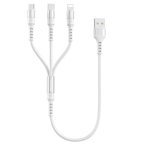 RAVIAD 3in1 充電ケーブル 短い 0.5M USB ケーブル 3A 急速充電 3イン1 充電コード USB Type C ケーブル Micro USB ケーブル iPhone 充電ケーブル 3台同時給電可能 iPhone Android タイプC iPhone 14 13 12 Galaxy S23 S22 21 S20 Kindle 等多機種対応 - シルバー