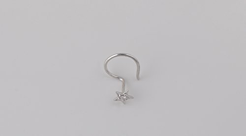 14K White Gold Natural Diamond Star Wedding Nose Body Piercing Ring Stud Pin Certified Jewelry #TOP6