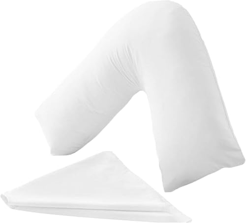 Nutra Nerd V Shaped Pillowcase Cover - 100% Polycotton V pillowcase cover - Neck & Back Support Orthopaedic Pregnancy Nursing V shape Pillow case cover only | Envelope Closure (White)