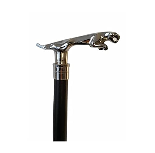 Blackperlcrafts Vintage Brass Silver Jaguar Head Handle Designer Cane 38 Wooden Handmade Derby Stick Steampunk Style Black Walking Stick Brass Walking Unisex Cane for Hiking Trekking Tactical Defense