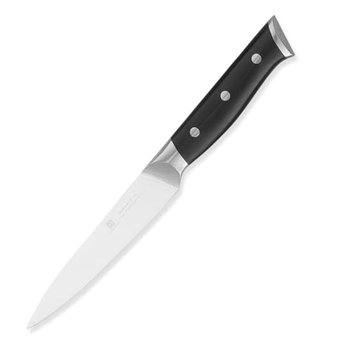 zongchuan 5 Inch Utility Knife Home Cooking Chef Gifts for Women Men: Small Sharp Kitchen Knife Ultra-Smooth Cutting Experience,All-Around Performance 50Cr15Mov Stainless Steel,Ergonomic Black Handle