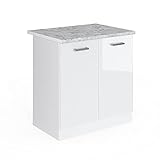 Vicco Armario bajo para Fregadero R-Line, Blanco Alto Brillo/Blanco, 80 cm, ET Mármol