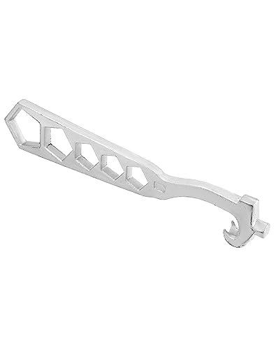 Image of QWORK 5-Hole Fire Hydrant Wrench 14-1 /4 inch, Galvanized Iron Construction - Fits Standard Pentagon Nuts for Outdoor Firefighting, Utility Work & Maintenance