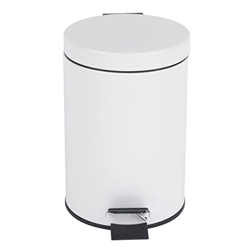 Beldray LA038098WHTEU7 Badezimmer-Fußpedal-Mülleimer - Kleiner runder Edelstahl-Hygienemülleimer für Schlafzimmer Büro Küche WC weicher Schließmechanismus herausnehmbarer 3L-Innenbehälter Weiß