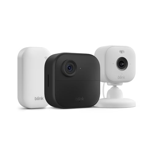 Blink Outdoor 4 + Mini 2 – Wireless smart security camera, two-year battery life, 1080p HD day and infrared night live view. Sync Module Core included – 1 camera system + Mini 2 (White)