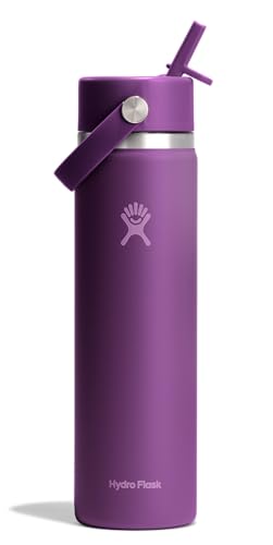 Image of Hydro Flask Water Bottle - Insulated Stainless Steel - Wide Mouth Flex Straw Lid, Non Spill, Leakproof and Refillable in 24 Oz Beachplum Purple