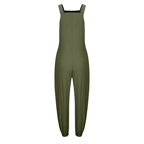 Overol de lino para mujer, de ajuste holgado, para mujer, de pierna recta, liso, de pierna larga, 20