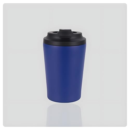 Image of Motka 350ml Coffeemate Vacuum Insulated Cup| Stainless Steel Travel Coffee Mug with Leak Proof Lid| Fat Bottomed Tumbler| Double Wall Portable Thermal Flask| Sipper for Hot and Cold Drinks (Navy)