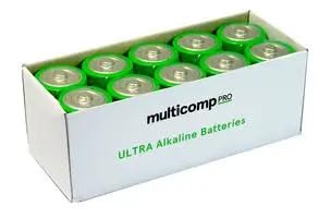 multicomp PRO 10 Pack C Cell Battery, Alkaline, 1.5V, 7200 mAh