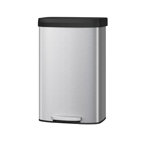 Garvee 21 gal / 80 L Stainless Steel Trash Can with Lid, Large Garbage Can for Kitchen, Rustproof Step-on Kitchen Metal Trash Bin with Liner Rim, Rear