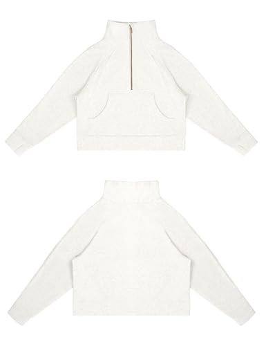THE GYM PEOPLE Womens' Half Zip Pullover Fleece Stand Collar Crop Sweatshirt with Pockets Thumb Hole4
