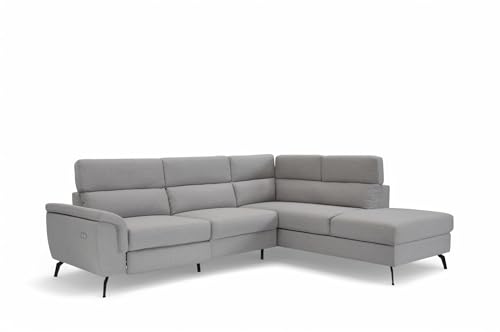 Linen Light Grey Corner Sofa with Electric Recliner - L Shaped Sofa with Storage Chaise, Adjustable Headrests and USB Port, Grey Right Hand Corner Couch for Living Room - VITTORIO - Image 8