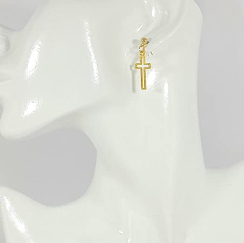 Stud Post 14K Gold Small Cross Earrings Pure 14K Plated Dangle Drop Jewelry, Thickness (1 Micron) For Men Women Bridal Girl Gift #TOP3