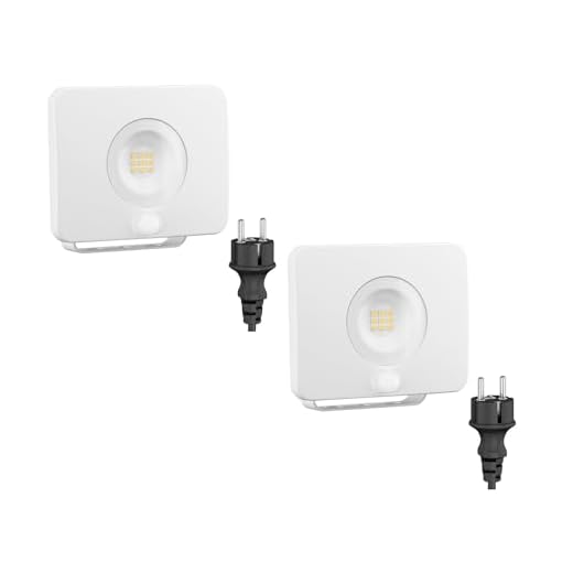 ledscom.de LED-spotlights utomhus WEGA med rörelsesensor, platt vit 10,5W 800lm varm vit, 2 st.