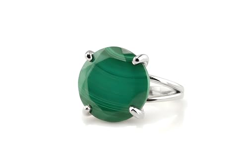 Bague de malachite en argent 925 massif et taille diamant