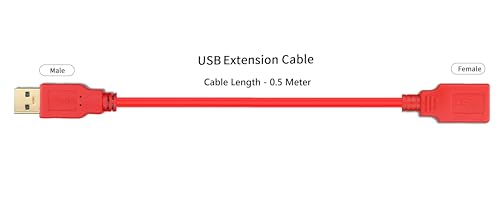 Image of NISHTECH USB Extension Cable 50 CM, USB 2.0 Type A Male to Female Extender Cord Adapter, Compatible with Printer, Keyboard, Mouse, Flash Drive, Hard Drive, Controller (Red)