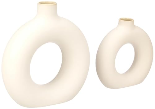 Image of Amazon Basics Modish Ceramic Donut Shaped Vase | for Unique Home Decor (Pack of 2 | White)