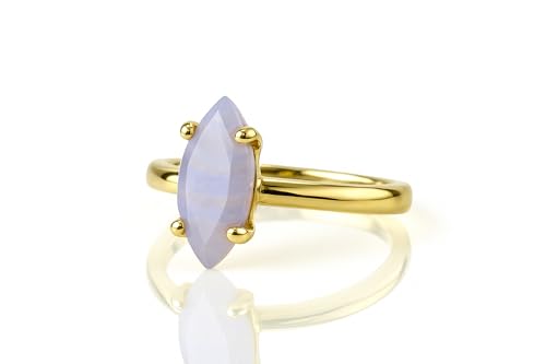 Bague en Agate Bleue de style marquise fait main pour femme