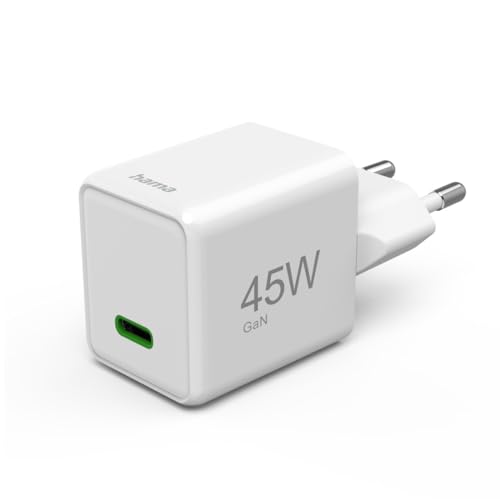 Hama Schnellladegerät (Ladegerät mit USB-C unterstützt Power Delivery und Qualcomm Quick Charge, 45 W, Super-Mini-Format 3,0 x 3,60 x 3,80 cm, GaN Charger, ideal für iPhone) weiß