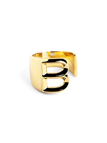 SINGULARU - Anillo Personalizado Letter Signet. Macizo Ajustable. Latón con Acabado Baño de Oro de 18 Kt. Talla Unica. Joyas para Mujer. Letra B