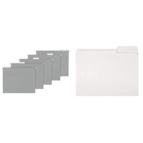 AmazonBasics Hanging Folders, Letter Size, Gray, 25-Pack & File Folders, Letter Size, 1/3 Cut Tab, White, 36-Pack