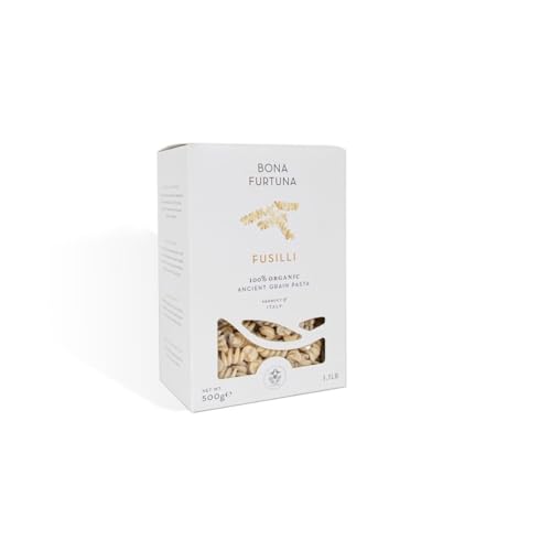 Bona Furtuna Organic Fusilli Ancient Grain Pasta Made in Italy, Bronze Die Cut Fusilli Italian Pasta, 17.6 oz