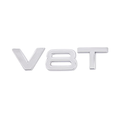 Image of V8T Emblem 3D Metal Badge Car Hood Truck Door Side Rear Trunk Emblem Sticker Decals for RS Sline V8T S3 S4 S5 S6 S7 S8 A4L A5 A6L A3 A4 A7 Q3 Q5 Q7 (Silver)