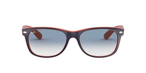 Ray-Ban Unisex RB2132 New Wayfarer Gradient Square Sunglasses, Blue On Orange/Clear Gradient Blue, 55 mm