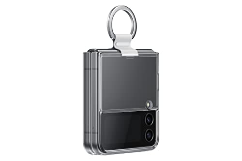 Image of Samsung Plastic Galaxy Z Flip4 Clear Cover With Ring, Protective Phone Case With Finger Loop, Handheld Design, Us Version, Transparent
