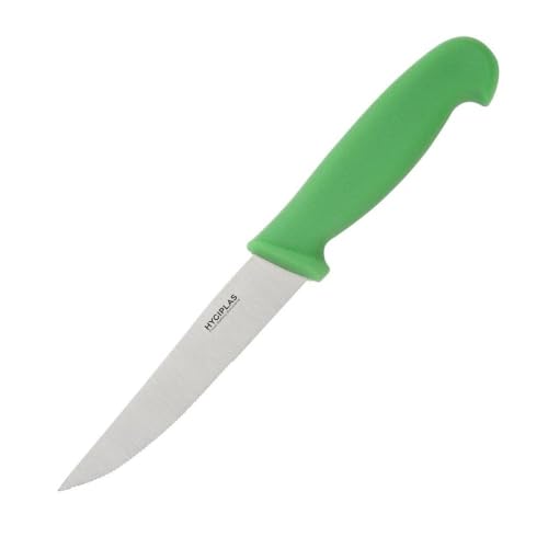 Hygiplas Serrated Vegetable Chef Knife Green 10.5cm - Stainless Steel Sharp Blade, Corrosion and Rust Resistant, Dishwasher Safe C862