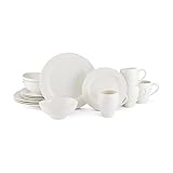 Mikasa Swirl White 16 Piece Dinnerware Set, Service for 4
