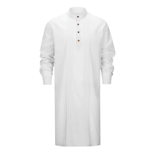 Thobe Cassock Men Night Shirts for Sleeping Mens Nightshirts Men's Sleep Gowns Muslim Long Tunic Shirt Hospital Meditation Robe Clothing Monk Sackcloth Prayer Rope Kaftan Dishdasha