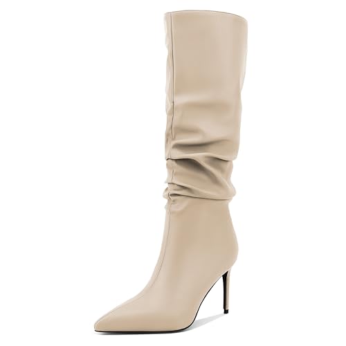 Zamikoo Slouchy High Heel Boots for Women, Knee High Stiletto Heel Boots, Pointed Toe Slouch Stretch Tall Boots Pull On 3.5 Inches2