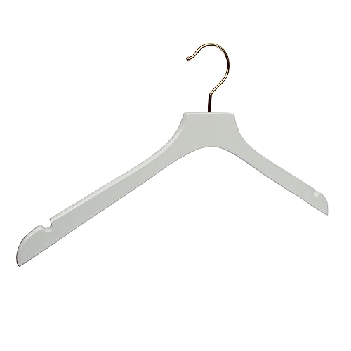 {Perchas Madera Blanca y Dorada Perchas Madera Perchas de diseño Blancas con Gancho Dorado, 440 mm de Ancho (50 Unidades)