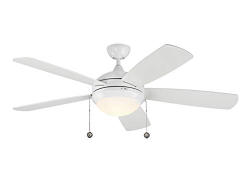 Monte Carlo 5DIC52WHD-V1 Discus Classic 52" Ceiling Fan with Advanced LED Light and Pull Chain, 5 Blades, Matte White