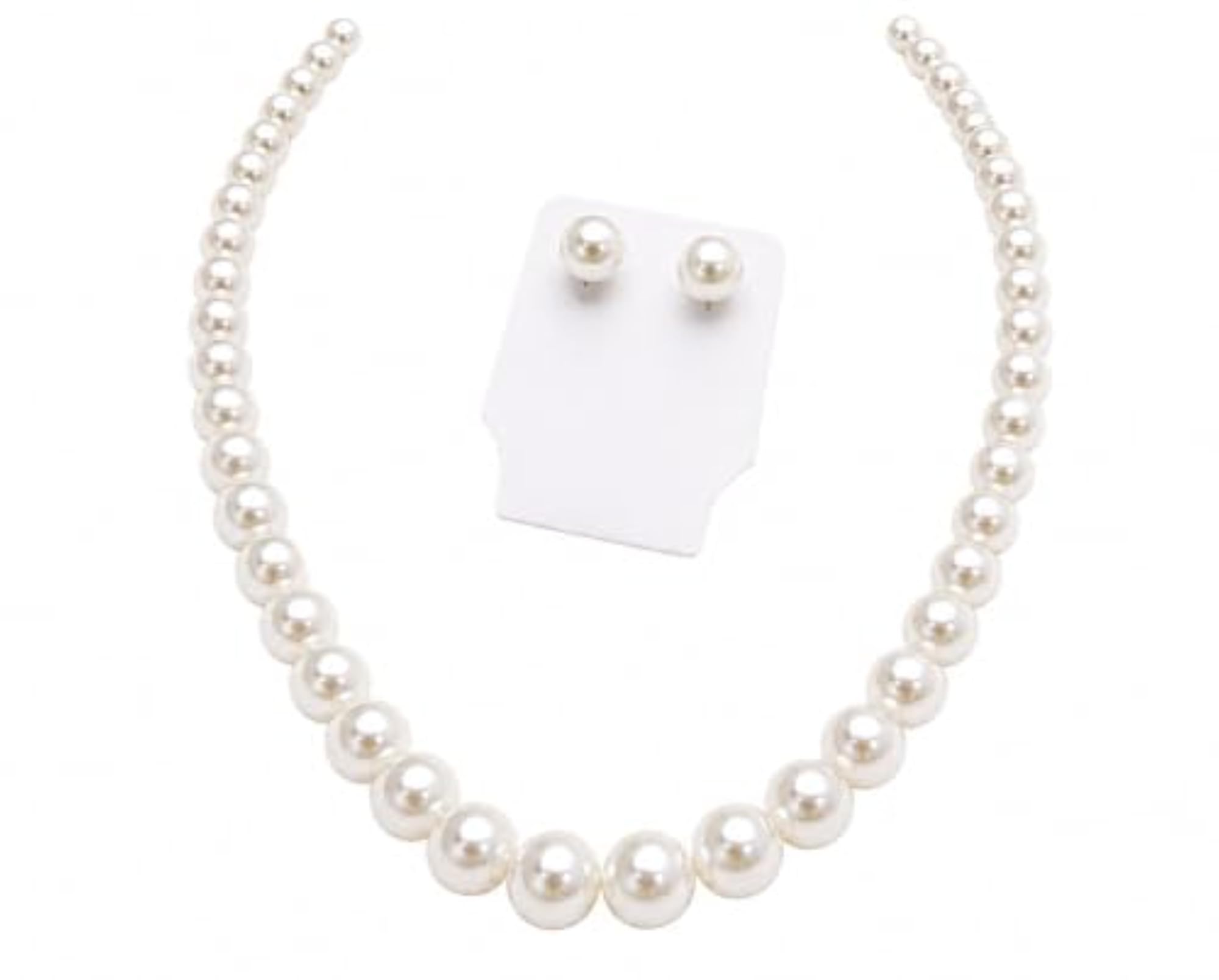 Pearl Necklace and Stud Earrings Jewellery Set, Classic White