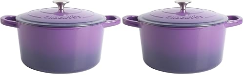 Image of Crock-Pot Artisan 7-Quart Round Enameled Cast Iron Dutch Oven - Lavender Purple, Durable Heavy-Duty Cookware for Slow Cooking, Baking, Roasting with Lid (Pack of 2)