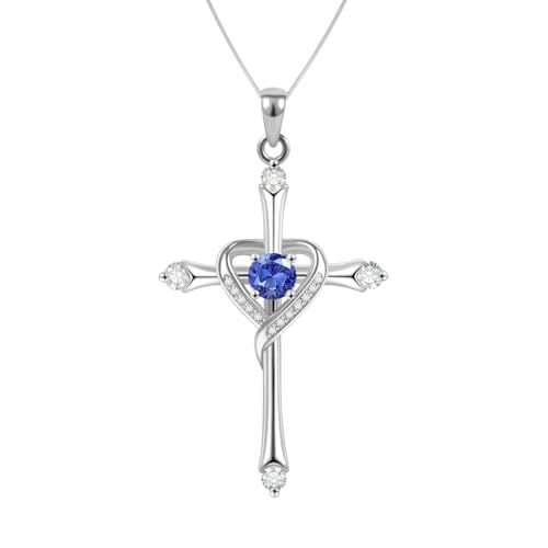 Cross Necklace for Women 925 Sterling Silver Cross Necklace Baptism Christian Gifts for Women April CZ Birthstone Necklace Religious Gifts with Bible Box Women'S Crucifix Jewelry with Snake Chain