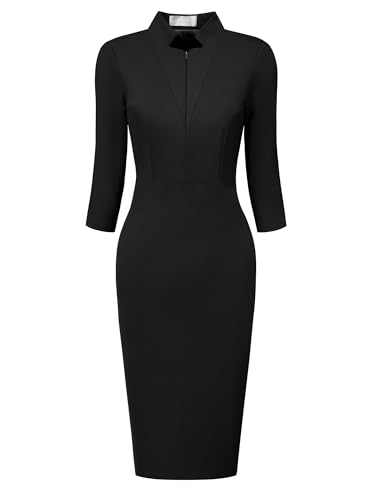 Women's Church Dress Knee Length Zipper Neck Business Pencil Dresses