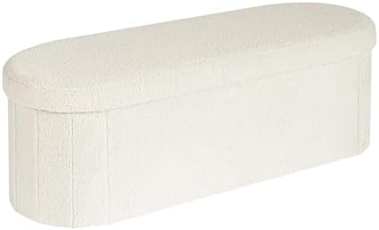 Folding Ottoman Storage Bench, Boucle Footstool, Oval, End of Bed...