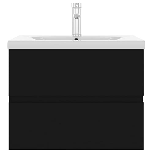 vidaXL Mueble con Lavabo Armario Tocado Fregadero Aseo Cuarto de Baño Inodoro Ducha Bañero Mobiliario Robusto Estable Negro Brillante Contrachapada