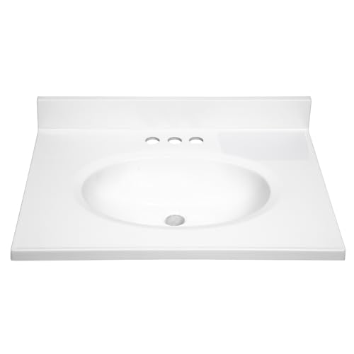 Image of Design House Vanity Top With Sink, 4-Inch Backsplash, Cultured Marble, Stain-Resistant, Pre-Drilled Centerset Holes, White, 25 in W x 19 in D x 10.4 in H, 586180