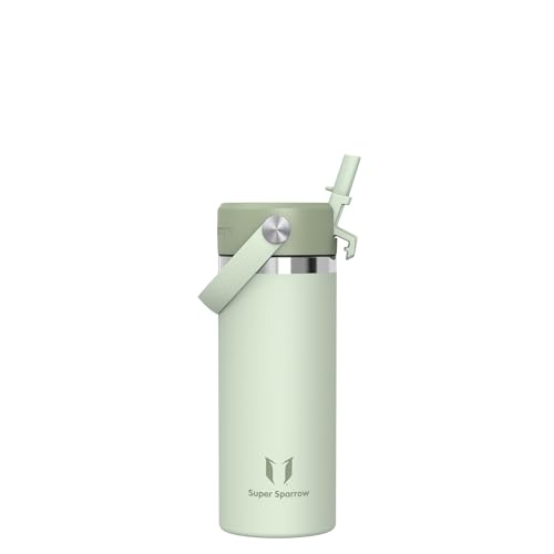 Sparrow Kinder Trinkflasche Edelstahl 500ml Thermosflasche mit Strohhalm – Ansicht 1