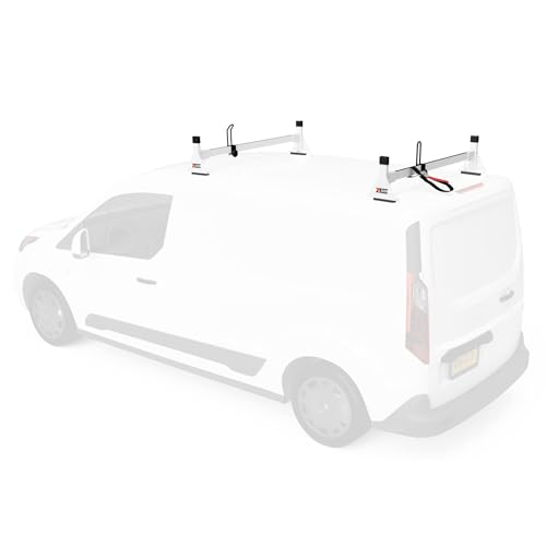 Aluminum H1 Low Profile 2 Bar Ladder Roof Rack for a Transit Connect 2014-Newer White