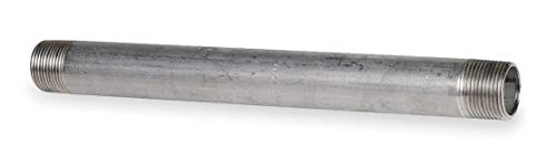 Pipe Schedule 40,1/2 in X 9 in 304 Stainless Steel Nipple, Threaded On Both Ends-2040004890