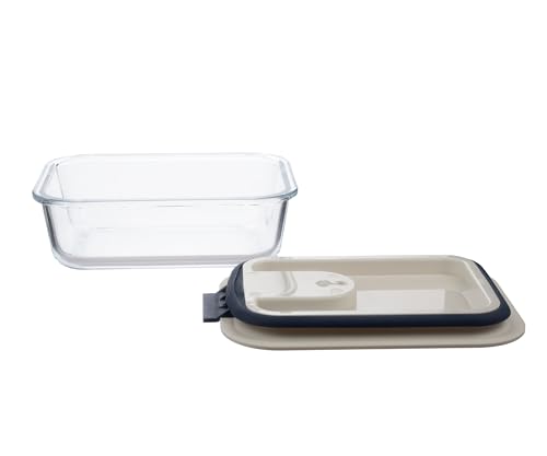Image of STEGL Premium Glass Food Storage Container Kitchen Container with One-Handed Easy-Slide Unlock Lid | Airtight & Leak-Proof Meal Prep Box | Integrated Pull-Ring | Microwave & Dishwasher Safe