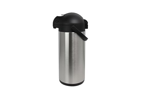 METRO Professional Airpot Pumpkanne, 5L, Edelstahl, Isolierkanne mit Zapfhahn, hält 12h heiß & 24h kalt, schwenkbarer Griff, Abnehmbarer Deckel, Silber